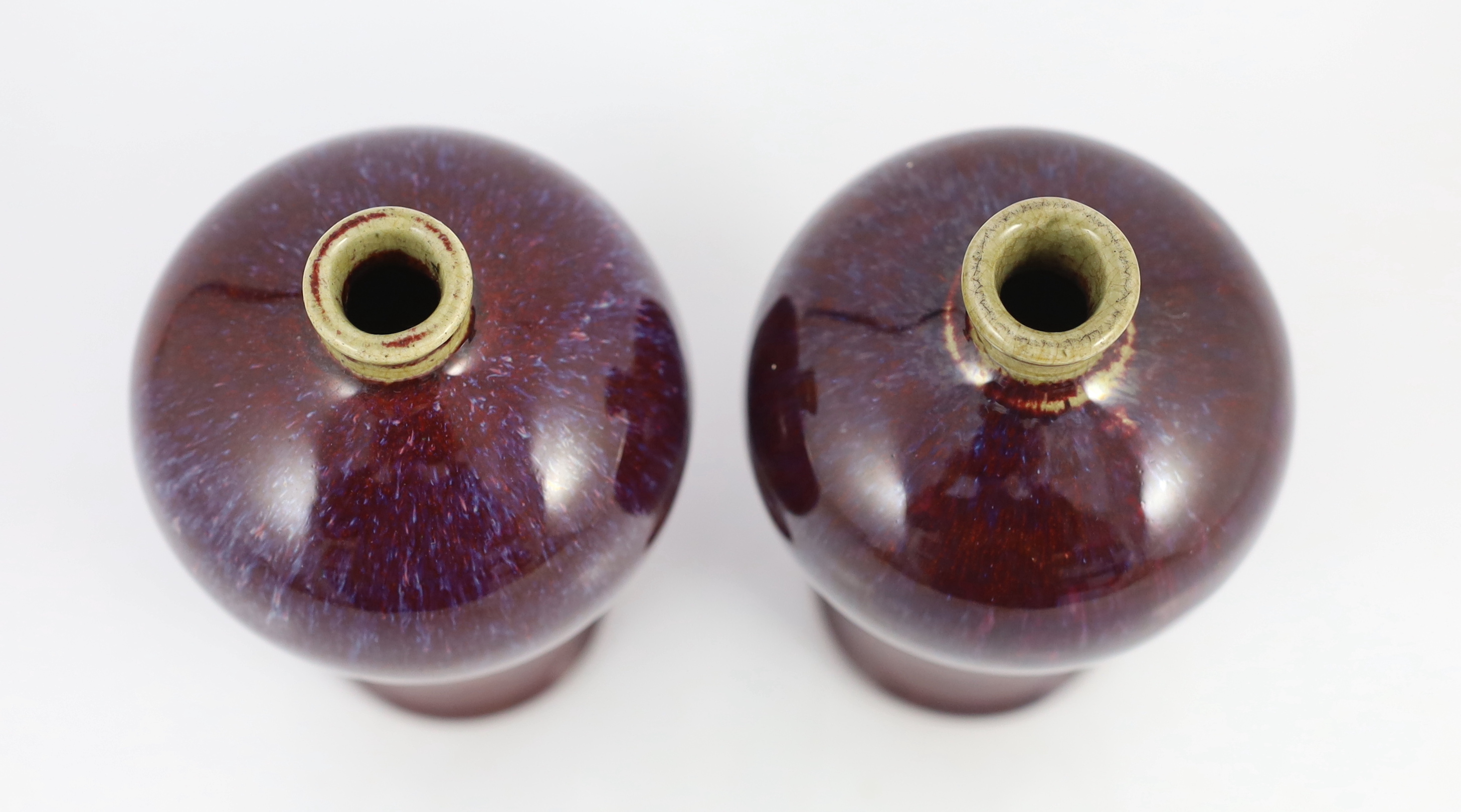 A near pair of Chinese flambé glazed meiping, 18th century